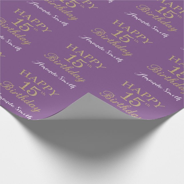 Papier Cadeau Joyeuse 15e anniversaire Parties scintillant or et (Coin)