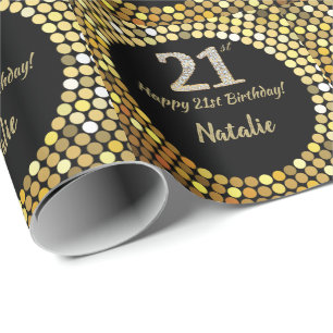 Papier Cadeau Joyeuse 21e anniversaire Parties scintillant noire