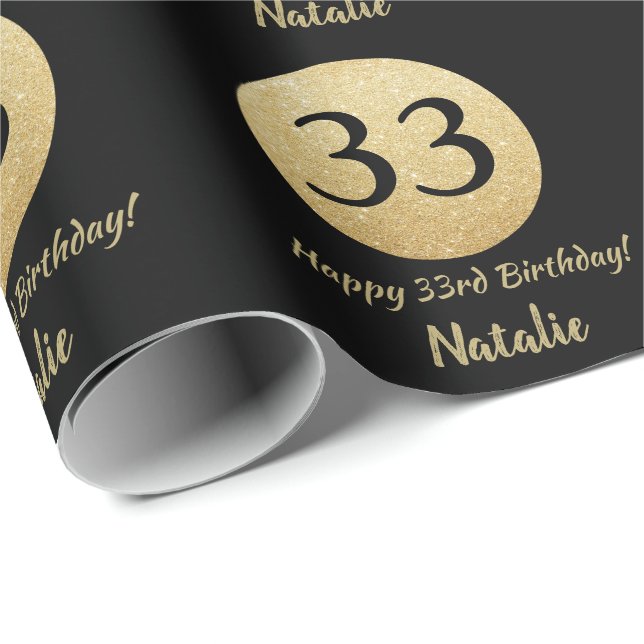 Papier Cadeau Joyeuse 33e anniversaire Parties scintillant Noir  (Coin rond)