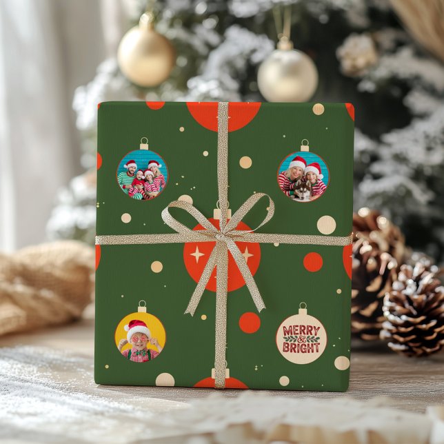 Papier Cadeau Joyeuse et brillante photo de Noël (Merry and Bright Photo Christmas Wrapping Paper)