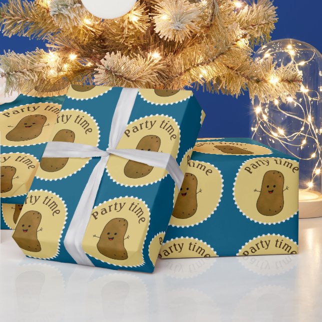 Papier Cadeau Joyeuse fête de la pomme de terre bleu océan (Vacances)