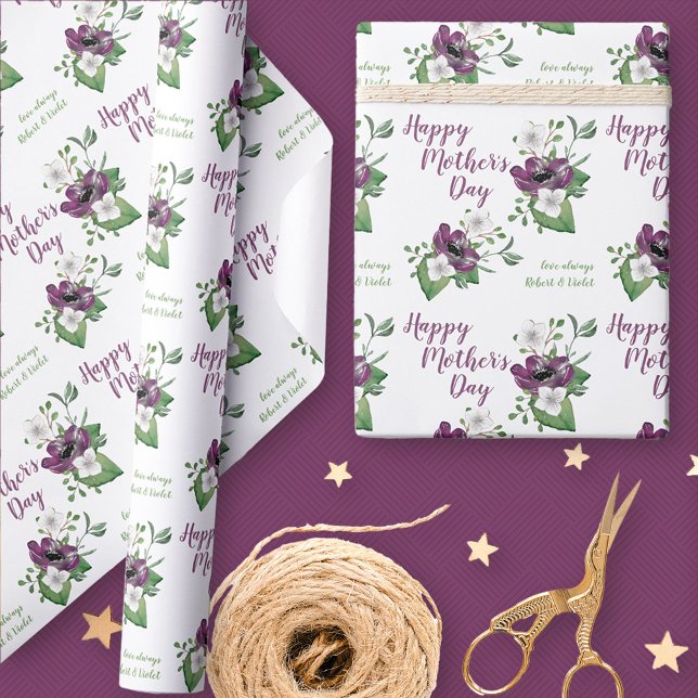 Papier Cadeau Joyeuse Fête des mères - Aquarelle personnalisée F (Mothers Day floral gift wrapping paper)