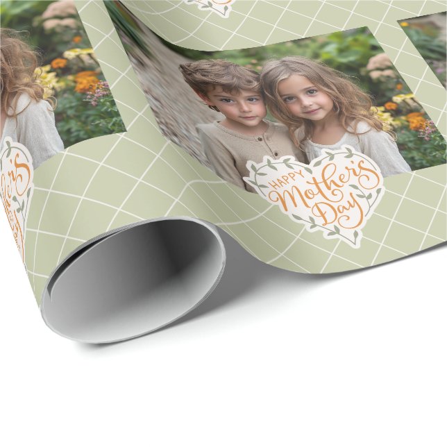 Papier Cadeau Joyeuse fête des mères Typographie Coeur Photo (Coin rond)