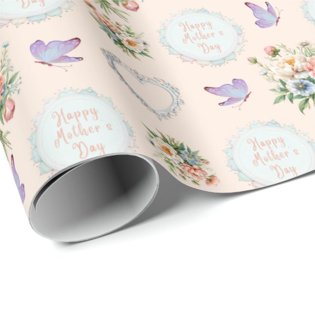 Papier Cadeau Joyeuse Fête des Mères Vanilla Cream (Coin rond)
