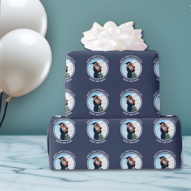 Papier Cadeau Joyeuse Fête des Premiers Pères Photo & Texte Pers (Créateur téléchargé)