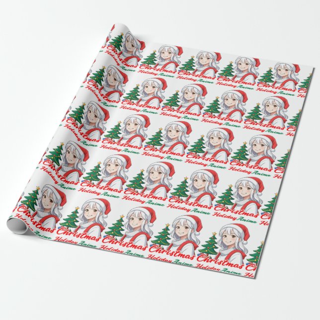 Papier Cadeau Joyeuse fille kawaii - Noël Vacances (Déroulé)