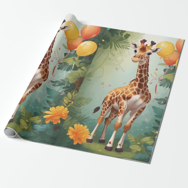 Papier Cadeau Joyeuse Giraffe & Cadeaux dans la jungle | Papier  (Déroulé)
