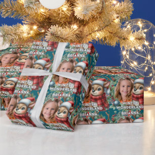 Papier Cadeau Joyeuse photo de Noël de rennes hivernaux