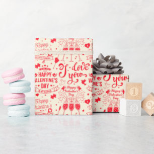 Papier Cadeau Joyeuse Saint-Valentin Cupidon Cœur Flèches Amour