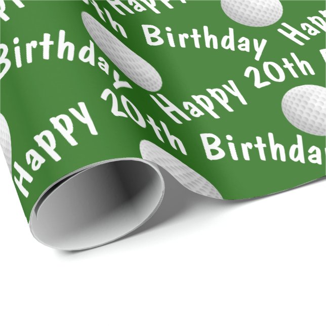 Papier Cadeau Joyeuses balles de golf du 20e anniversaire (Coin rond)