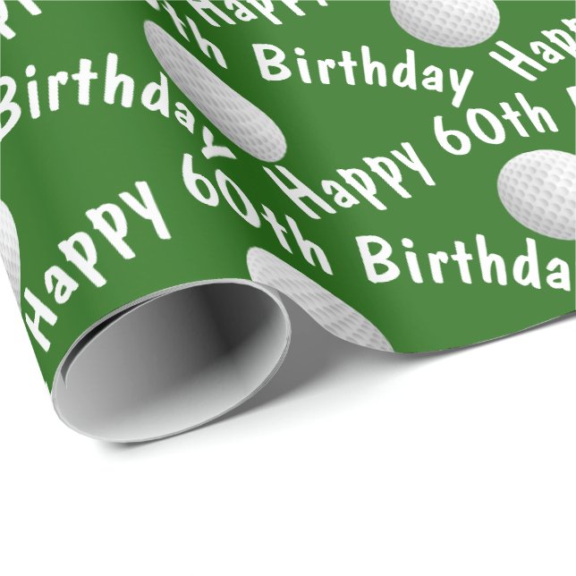 Papier Cadeau Joyeuses balles de golf du 60e anniversaire (Coin rond)