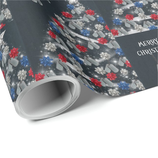 Papier Cadeau Joyeuses étiquettes de chien militaire de Noël (Coin rond)