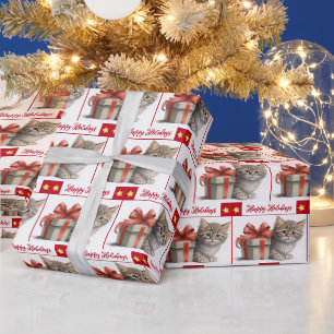Papier Cadeau Joyeuses fêtes Chatons et cadeaux