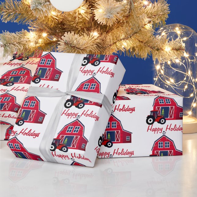 Papier Cadeau Joyeuses fêtes Grange et Tracteur (Vacances)