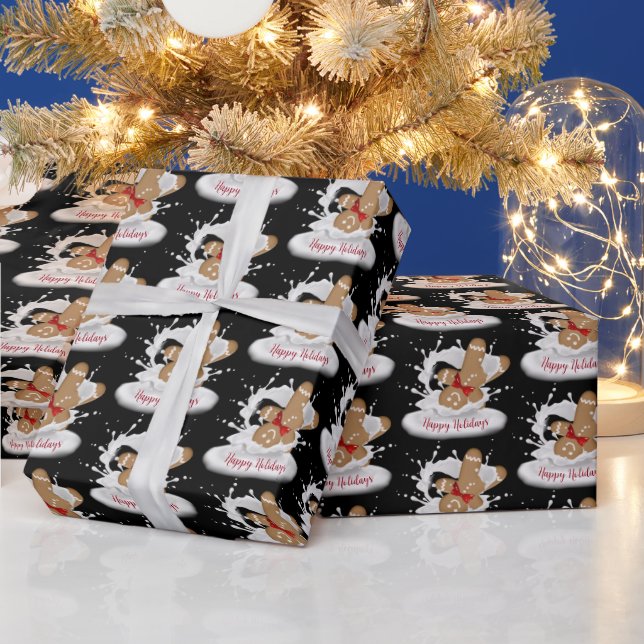 Papier Cadeau Joyeuses fêtes Homme en pain d'épice au lait (Vacances)