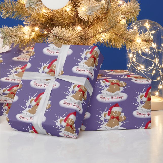 Papier Cadeau Joyeuses fêtes Homme en pain d'épice au lait (Vacances)