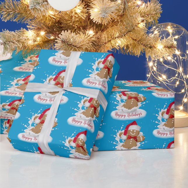Papier Cadeau Joyeuses fêtes Homme en pain d'épice au lait (Vacances)