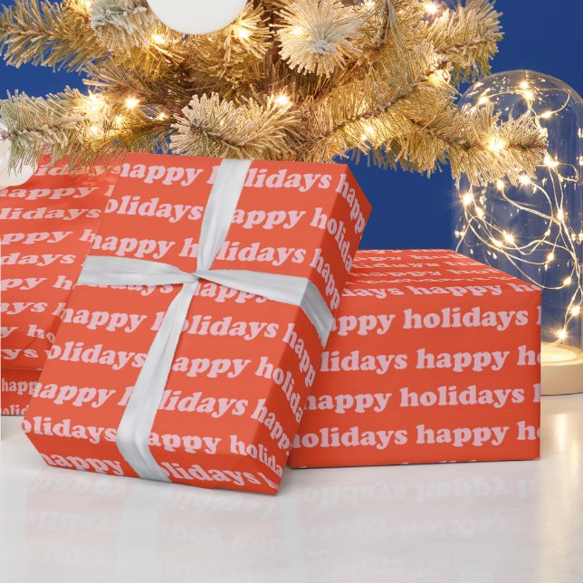 Papier Cadeau Joyeuses fêtes | Motif de typographie orange (Vacances)