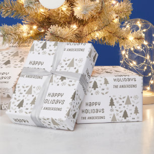 Papier Cadeau Joyeuses Fêtes Nom Personnalisé Noël Taupe