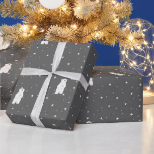 Papier Cadeau Joyeuses Fêtes Ours Polaire Sur Étoiles