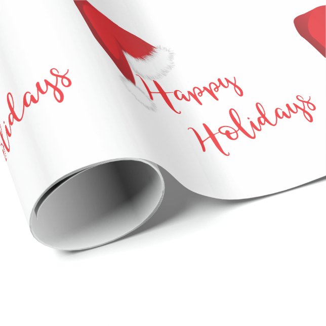 Papier Cadeau Joyeuses fêtes Santa Hat Red (Coin rond)