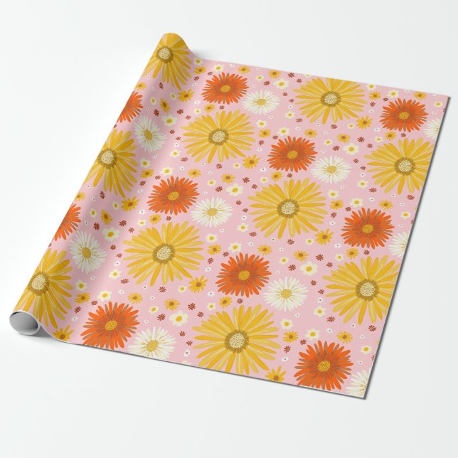 Papier Cadeau Joyeuses marguerites Motif coloré (Déroulé)