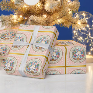 Papier Cadeau Joyeuses Pâques avec un lapin mignon, des œufs et