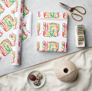 Papier Cadeau Joyeuses Pâques Florales Colorées Élégantes