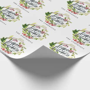 Papier Cadeau Joyeuses vacances aquarelle feuillage