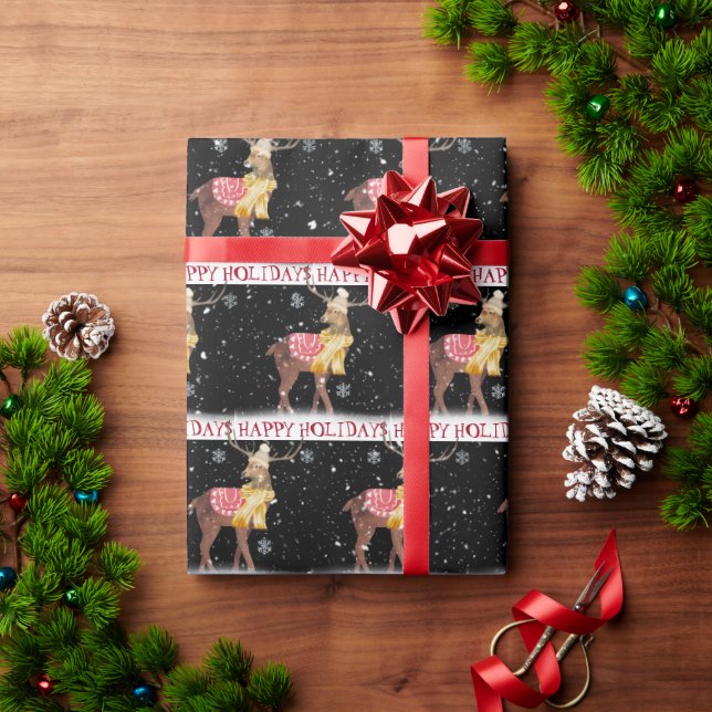 Papier Cadeau Joyeuses vacances Cerf en neige (Cadeau de vacances)