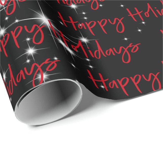 Papier Cadeau Joyeuses vacances en noir (Coin rond)
