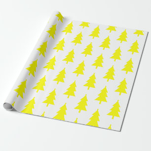 Papier Cadeau Joyeuses Vacances Jaune sur le Motif du sapin blan