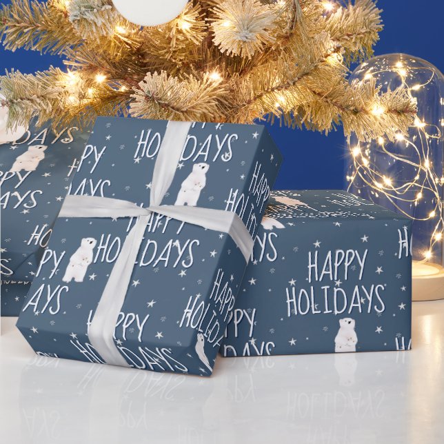 Papier Cadeau Joyeuses Vacances Ours Polaire Sur Les Étoiles (Vacances)