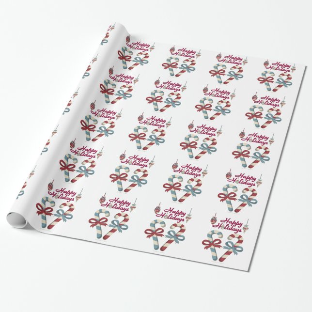 Papier Cadeau Joyeuses vacances Sucre de canne coeur (Déroulé)