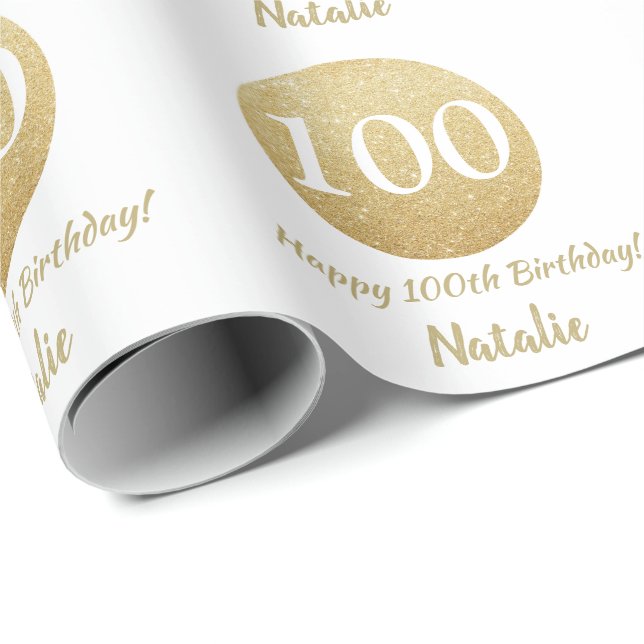 Papier Cadeau Joyeux 100e anniversaire de la Parties scintillant (Coin rond)