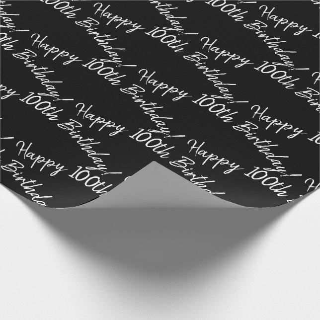 Papier Cadeau Joyeux 100e anniversaire en noir (Coin)
