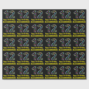 Papier Cadeau Joyeux 12e anniversaire, Fun Colorful Stars Motif 