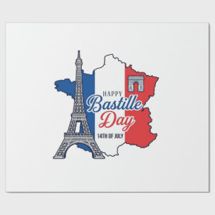 Papier Cadeau Joyeux 14 juillet France Carte Tour Eiffel Vector_