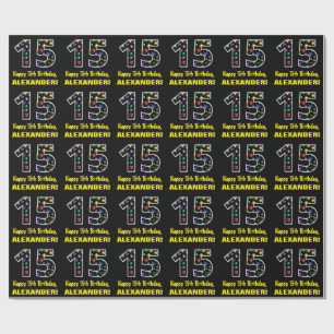 Papier Cadeau Joyeux 15e anniversaire, Fun Colorful Stars Motif