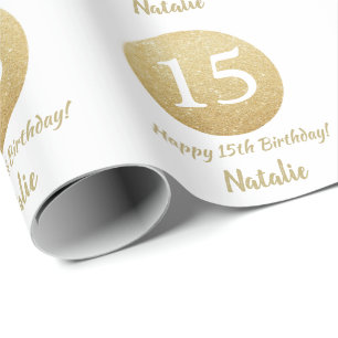 Papier Cadeau Joyeux 15e anniversaire Parties scintillant or et 