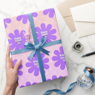 Papier Cadeau Joyeux 16 mauve marguerite