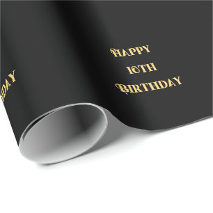 Papier Cadeau Joyeux 16e anniversaire Gold Black Seize âge perso