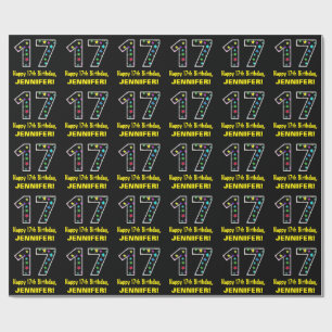Papier Cadeau Joyeux 17e anniversaire, Fun Colorful Stars Motif