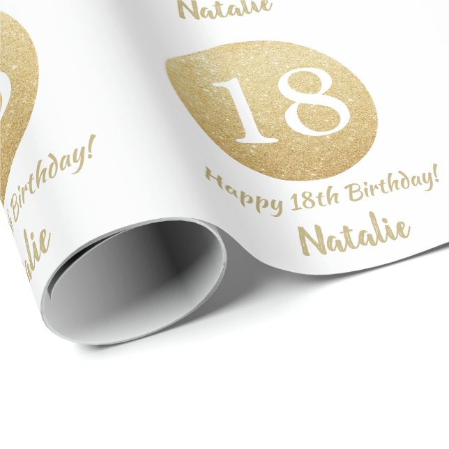Papier Cadeau Joyeux 18e anniversaire Parties scintillant or et  (Coin rond)