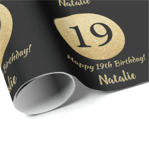 Papier Cadeau Joyeux 19e anniversaire Parties scintillant Noir e