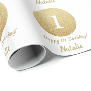 Papier Cadeau Joyeux 1er anniversaire Gold Parties scintillant e