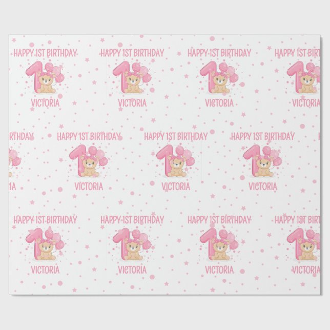 Papier Cadeau Joyeux 1er anniversaire mignonne petite fille d'ou (Plat)