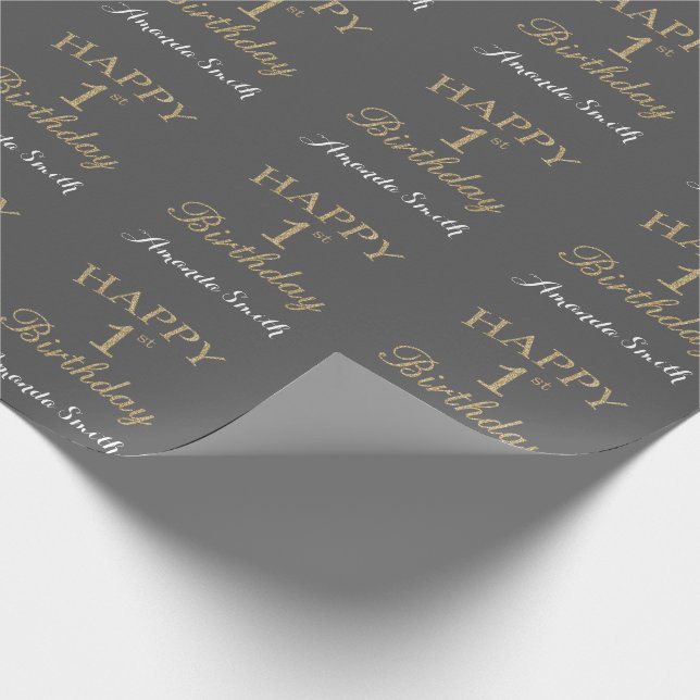 Papier Cadeau Joyeux 1er anniversaire Parties scintillant d'or e (Coin)