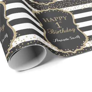 Papier Cadeau Joyeux 1er anniversaire Parties scintillant d'or p