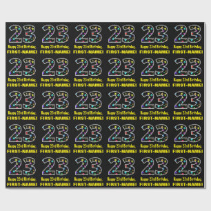 Papier Cadeau Joyeux 23e anniversaire, Fun Colorful Stars Motif 
